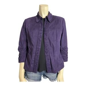Christopher & Banks Jacket Women's Petite P/M Purple Ruffle Front Lightweight
